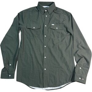 Ferrell Mens Button Up Shirt Geometric Pattern Small Green The Buddy Pearl Snaps